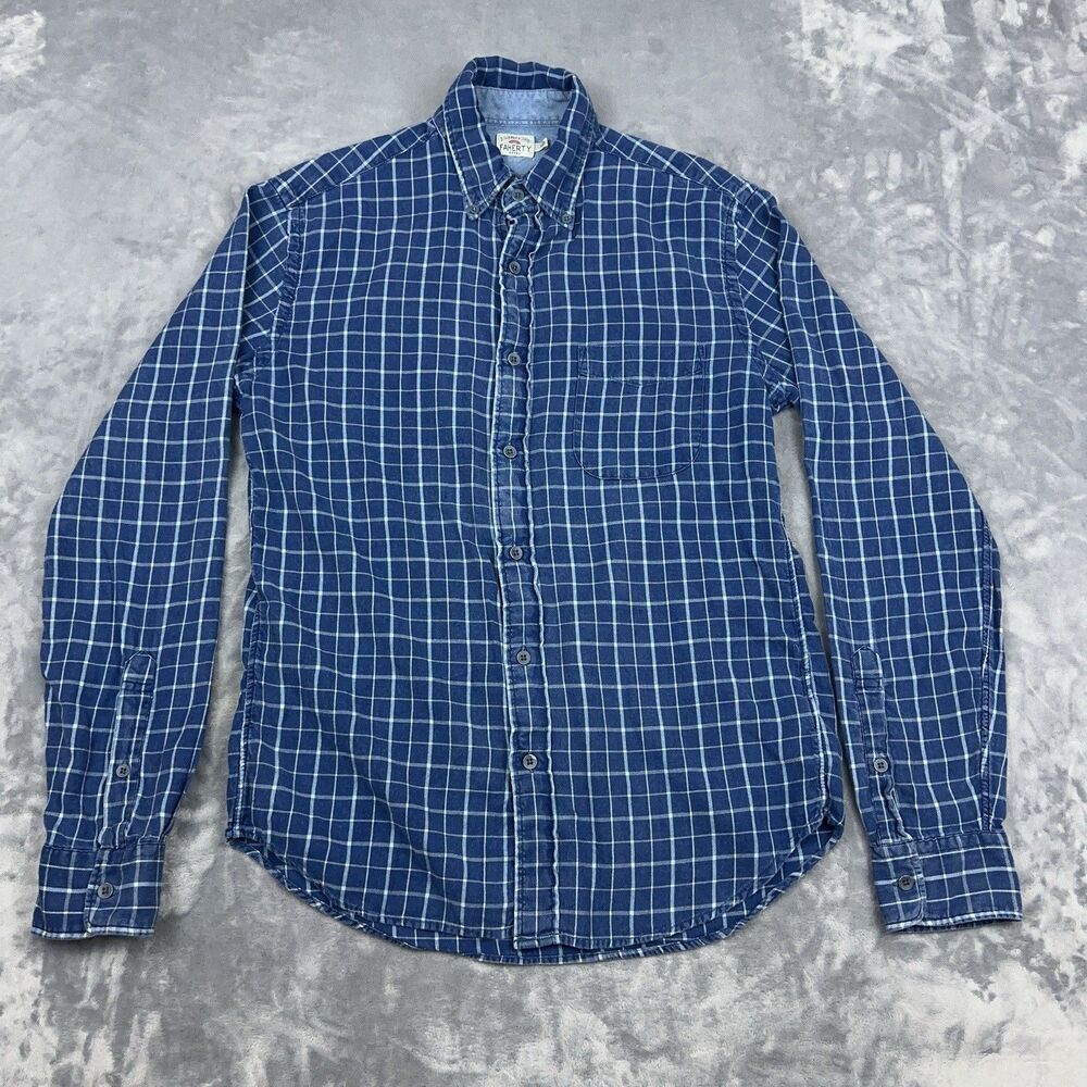 Faherty Shirt Mens Size Small Blue Plaid Long Sleeve Button Up Organic Cotton